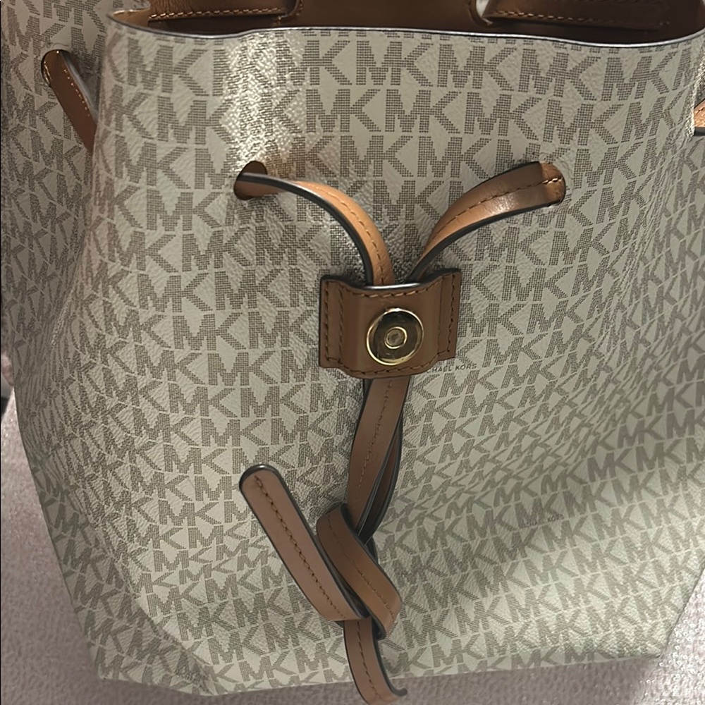 Michael Kors Tan Monogram Bucket Bag